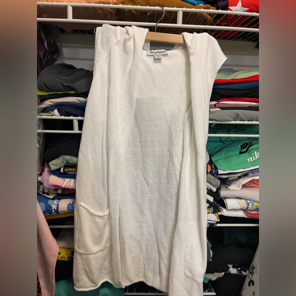 Women’s White Hooded Sleeveless Cardigan